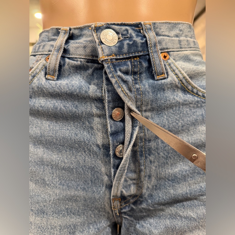 Re/Done Womens Shorts Blue Cut off High Waist Organic Cotton Denim Button Fly 25 - Picture 8 of 14